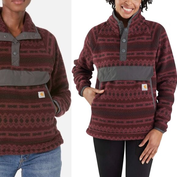 Carhartt Aztec Fleece Pullover ¼ Snap Relaxed Fit Red Medium - Picture 1 of 7